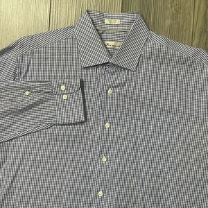 Peter Millar Button Up Shirt Men's XL Blue Checkered Business Dress Long Sleeve
